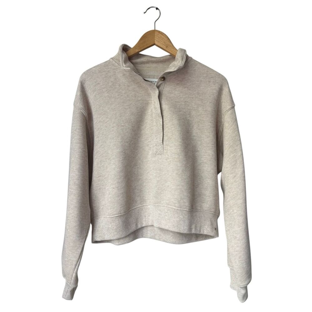 American Eagle Outfitters Cropped Henley Fleece Sweatshirt Size S - Picture 2 of 11